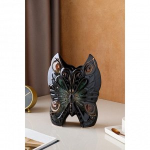 Ваза керамическая "Бабочка", настольная, чёрная, 30 см