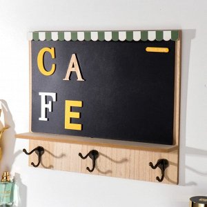 Крючки декоративные дерево+меловая доска &quot;Cafe&quot; 34х40х7 см