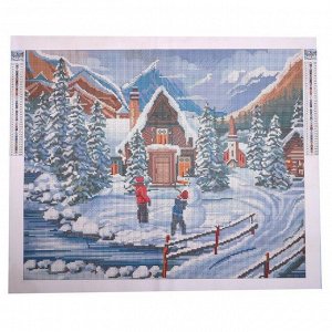 Алмазная мозаика с полным заполнением «Снеговик и дети» 50х60 см