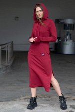 Платье Kindia длинное с капюшоном бордовое