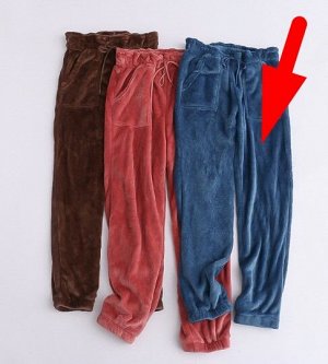 Женские домашние плюшевые брюки на завязках, цвет синий
