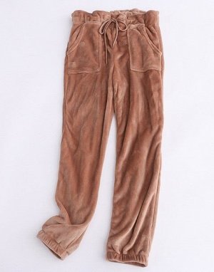 Женские домашние плюшевые брюки на завязках, цвет хаки