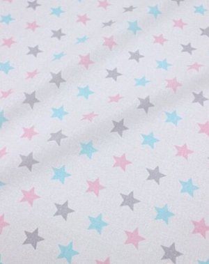 Перкаль "Разноцветные звезды" цв.розовый/бирюзовый/серый, ш.1.5м, хлопок-100%,105гр/м.кв
