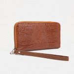 Кошелёк, 3 отдела на молнии, цвет коричневый