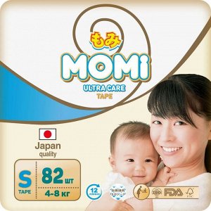 MOMI Ultra Care подгузники   S (4-8 кг). 82  шт