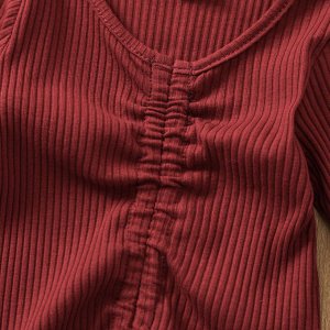 Костюм для девочки (кофточка и брюки-клеш) в рубчик, цвет бордовый