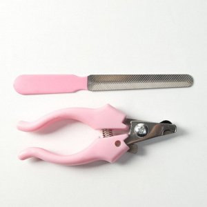 Набор по уходу за когтями: когтерез боковой (отверстие 8 мм) и пилка, розовый