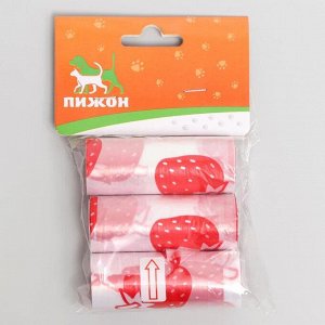 Пакеты для уборки за собаками с узором (3 рулона по 15 пакетов 29х21 см), белые