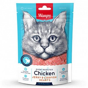 Wanpy Cat Лакомство для кошек «сердечки» из курицы с треской 80 г