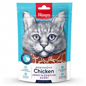 Wanpy Cat Лакомство для кошек «суши» из курицы с треской 80 г