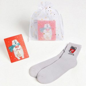 Подарочный набор  "Белый мишка"  носки р. 36-39 и аксессуар