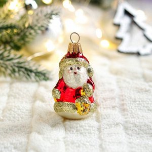Ёлочная игрушка "Санта Клаус с фонариком", 8 см, стекло