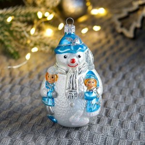 Ёлочная игрушка "Снеговик с детьми", 13.5 см, стекло