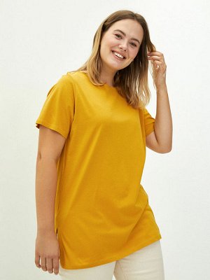 Женская футболка из хлопка с короткими рукавами и круглым вырезом
