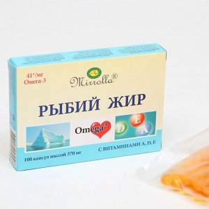 Рыбий жир Mirrolla с витаминами A, D, E, 100 капсул по 0.37 г