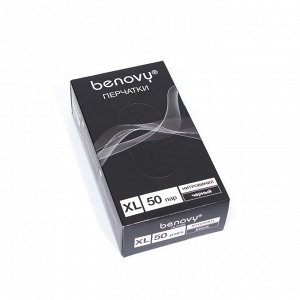 Benovi Перчатки Benovy Nitrovinyl нитровиниловые, гладкие, черные, размер XL, 50 пар в упаковке
