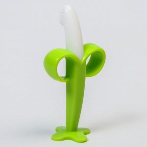 Детская зубная щетка, прорезыватель - массажер на присоске «Банан», силиконовая, с ограничителем, в контейнере, цвет зеленый