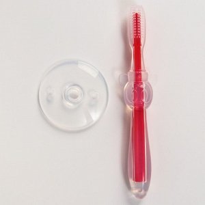 Детская зубная щетка-массажер, «Мышка», с ограничителем, силиконовая, цвет красный