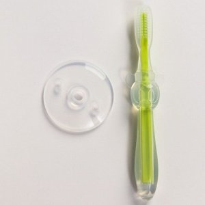 Зубная щетка детская, «Мышка», с ограничителем, цвет зеленый