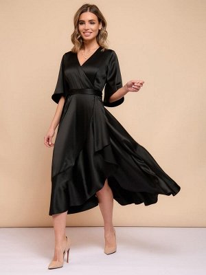 Платье черное длины миди с воланами