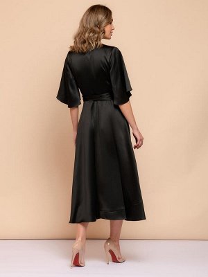 Платье черное длины миди с воланами