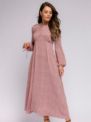 Платье розовое в горошек с длинными рукавами