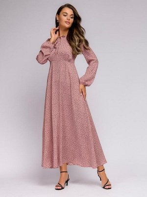 Платье розовое в горошек с длинными рукавами