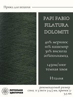 Пряжа для вязания 100 гр, 40% меринос 10% кашемир 30% вискоза 20% полиамид Papi Fabio filatura, 100 гр, темная хвоя
