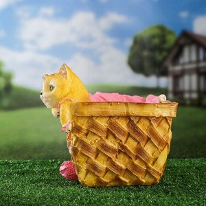 Фигурное кашпо "Плетеное с котом" розовое 26х21х19см