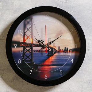 Часы настенные "Мост", чёрный обод, 28х28 см, в ассортименте