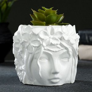 Горшок-органайзер «Лицо девушки», гипс, 350 мл, 12x10x12 см, белый