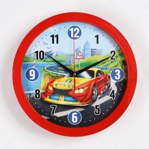 Часы настенные, серия: Детские, "Машинка", плавный ход, d-28 см