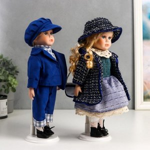 Кукла коллекционная парочка набор 2 шт "Света и Слава в голубых нарядах с джинсой" 30 см