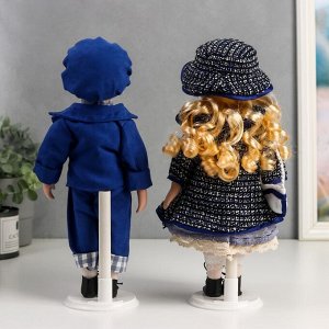 Кукла коллекционная парочка набор 2 шт "Света и Слава в голубых нарядах с джинсой" 30 см