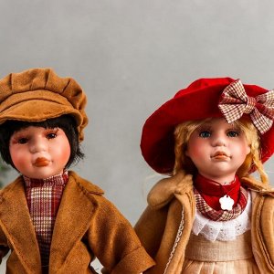 Кукла коллекционная парочка набор 2 шт "Оля и Саша в бежево-терракотовых нарядах" 30 см