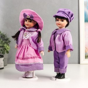 Кукла коллекционная парочка набор 2 шт "Тася и Миша в сиреневых нарядах" 30 см