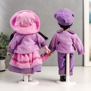 Кукла коллекционная парочка набор 2 шт "Тася и Миша в сиреневых нарядах" 30 см