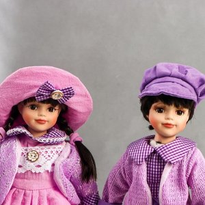 Кукла коллекционная парочка набор 2 шт &quot;Тася и Миша в сиреневых нарядах&quot; 30 см