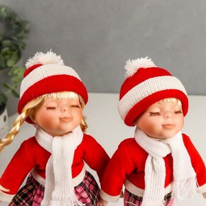 Кукла коллекционная парочка набор 2 шт поцелуйчики "Лера и Дима в розово-красном" 30 см