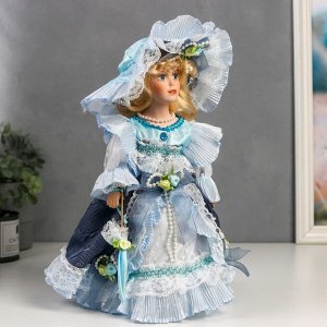 Кукла коллекционная керамика "Леди Анна в сине-голубом платье" 30 см
