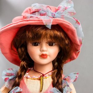 Кукла коллекционная керамика "Зоенька с розовом платье" 40 см