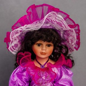 Кукла коллекционная керамика "Леди Оливия в фиолетовом платье, с зонтом" 40 см