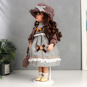 Кукла коллекционная керамика "Кристина в платье с серыми полосками" 40 см