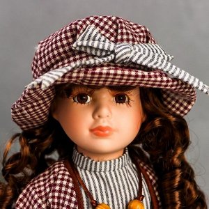 Кукла коллекционная керамика "Кристина в платье с серыми полосками" 40 см