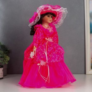 Кукла коллекционная керамика "Леди Амелия в ярко-розовом платье" 40 см