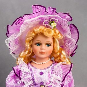 Кукла коллекционная керамика "Леди Мари в сиреневом платье с рюшами" 40 см