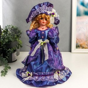 Кукла коллекционная керамика "Леди Лилия в ярко-синем платье с кружевом" 40 см