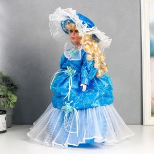 Кукла коллекционная керамика "Леди Олеся в голубом платье с цветами" 40 см