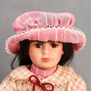 Кукла коллекционная керамика "Ксюшенька в платье в клетку цвета пыльной розы" 40 см