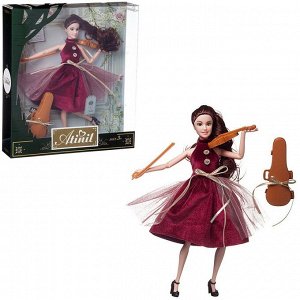 Кукла Junfa Atinil Яркое настроение (в платье с бордовой юбкой) в наборе со скрипкой и другими аксессуарами, 28см